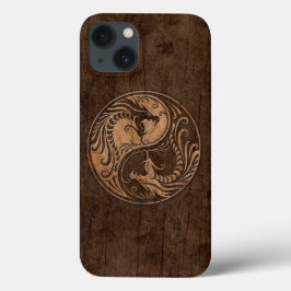 Yin Yang Dragons met een houten korreleffect Case-Mate iPhone Case