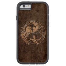 Yin Yang Dragons met een houten korreleffect