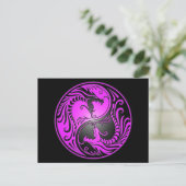 Yin Yang Dragons, paars en zwart Briefkaart (Staand voorkant)