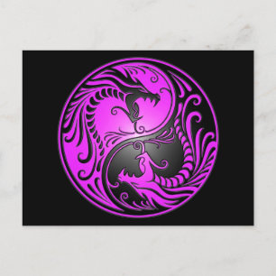 Yin Yang Dragons, paars en zwart Briefkaart