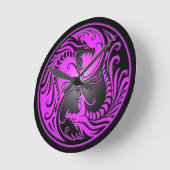 Yin Yang Dragons, paars en zwart Ronde Klok (Hoek)