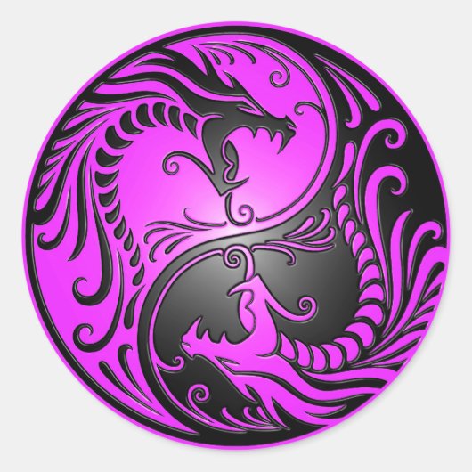 Yin Yang Dragons, paars en zwart Ronde Sticker (Voorkant)