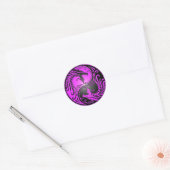 Yin Yang Dragons, paars en zwart Ronde Sticker (Envelop)