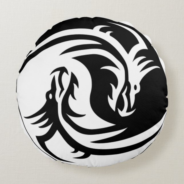 Yin Yang Dragons Rond Kussen (Voorkant)
