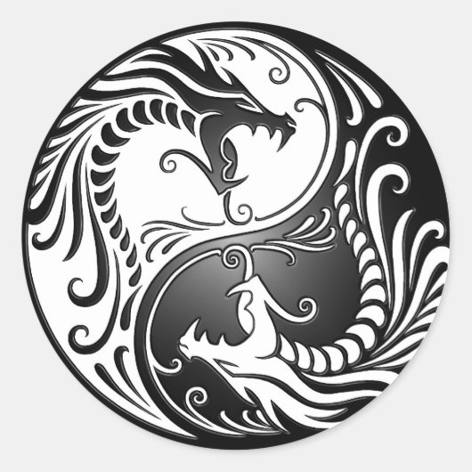 Yin Yang Dragons Ronde Sticker (Voorkant)