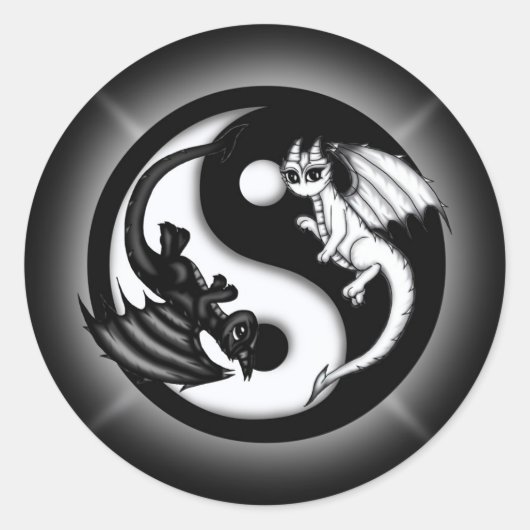 Yin Yang Dragons Ronde Sticker (Voorkant)