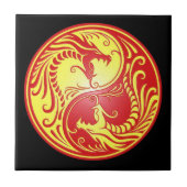 Yin Yang Dragons, rood en geel Tegeltje (Voorkant)