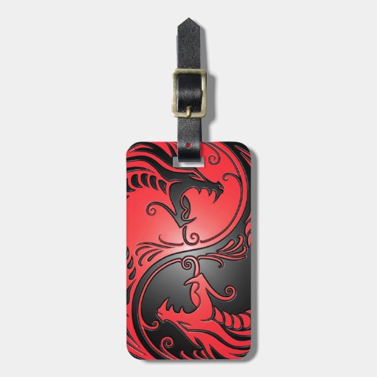 Yin Yang Dragons, rood en zwart Bagagelabel (Voorkant verticaal)