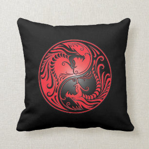 Yin Yang Dragons, rood en zwart Kussen