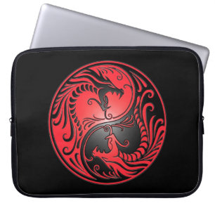 Yin Yang Dragons, rood en zwart Laptop Sleeve