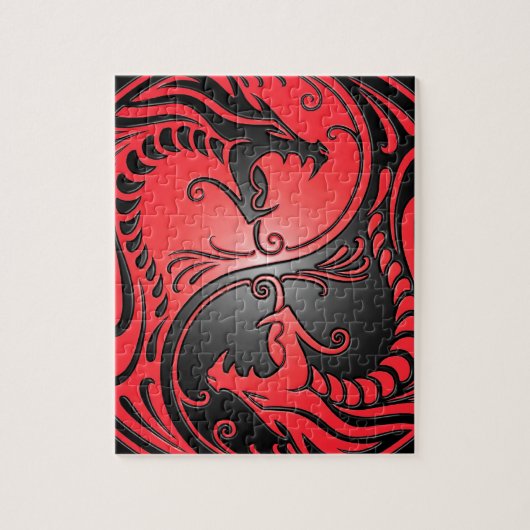 Yin Yang Dragons, rood en zwart Legpuzzel (Verticaal)