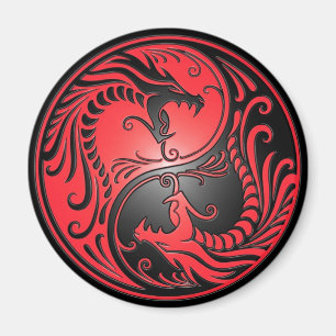 Yin Yang Dragons, rood en zwart Magneet