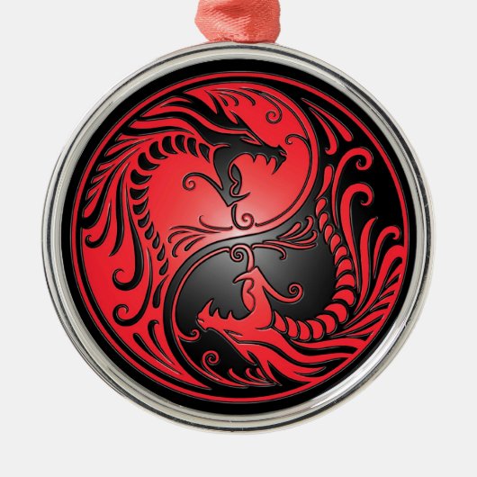 Yin Yang Dragons, rood en zwart Metalen Ornament (Voorkant)