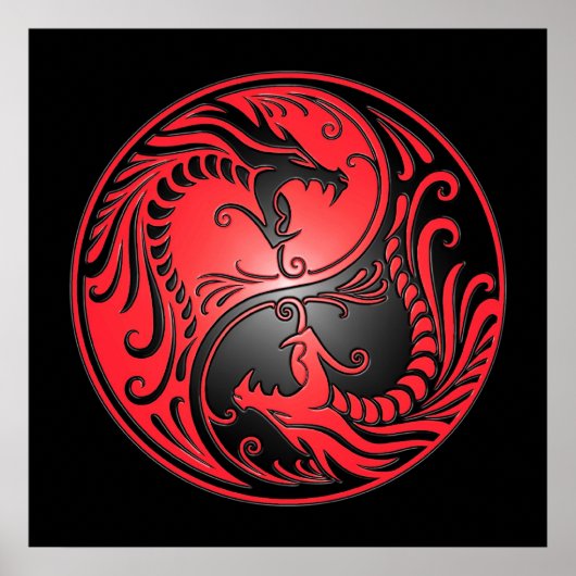 Yin Yang Dragons, rood en zwart Poster (Voorkant)