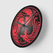 Yin Yang Dragons, rood en zwart Ronde Klok (Hoek)