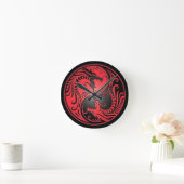 Yin Yang Dragons, rood en zwart Ronde Klok (Huis)