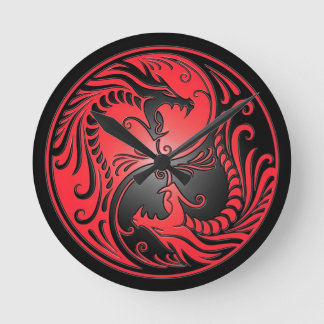 Yin Yang Dragons, rood en zwart Ronde Klok