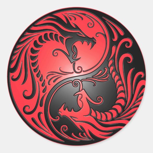 Yin Yang Dragons, rood en zwart Ronde Sticker (Voorkant)