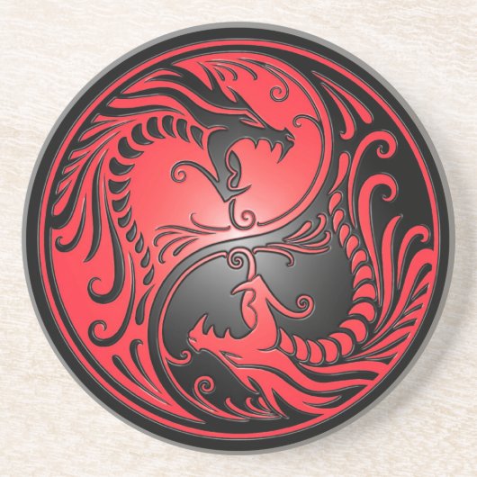 Yin Yang Dragons, rood en zwart Zandsteen Onderzetter (Voorkant)