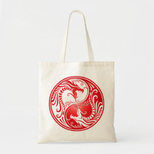 Yin Yang Dragons, rood Tote Bag