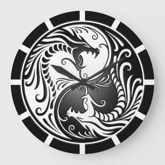 Yin Yang Dragons, wit en zwart Grote Klok (Voorkant)