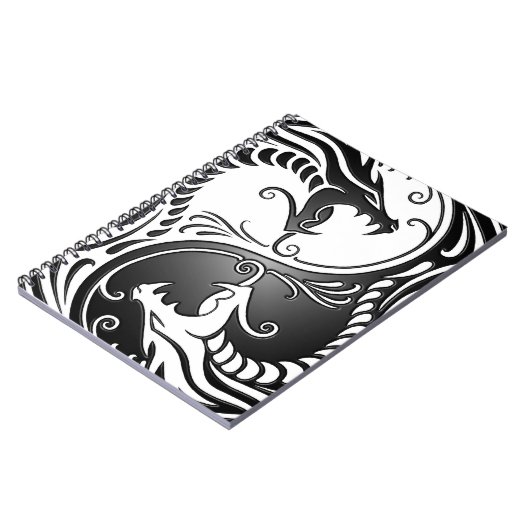 Yin Yang Dragons, wit en zwart Notitieboek (Linkerzijde)