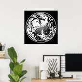 Yin Yang Dragons, wit en zwart Poster (Thuiskantoor)