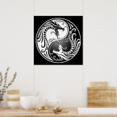Yin Yang Dragons, wit en zwart Poster (Keuken)