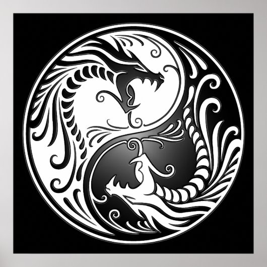 Yin Yang Dragons, wit en zwart Poster (Voorkant)