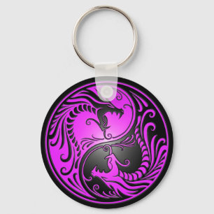 Yin Yang-draken, paars en zwart Sleutelhanger