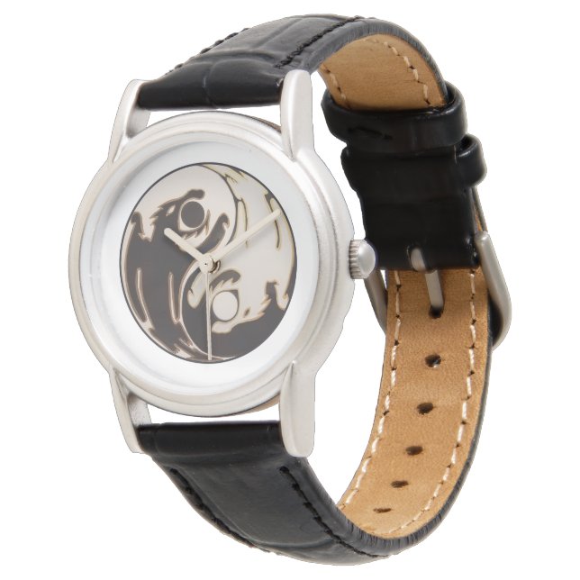 Yin yang Dubbele Draak Horloge (Gekanteld)