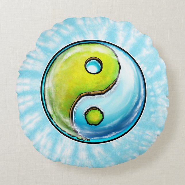 Yin-Yang Earth Stropdas-Dye Rond Kussen (Voorkant)