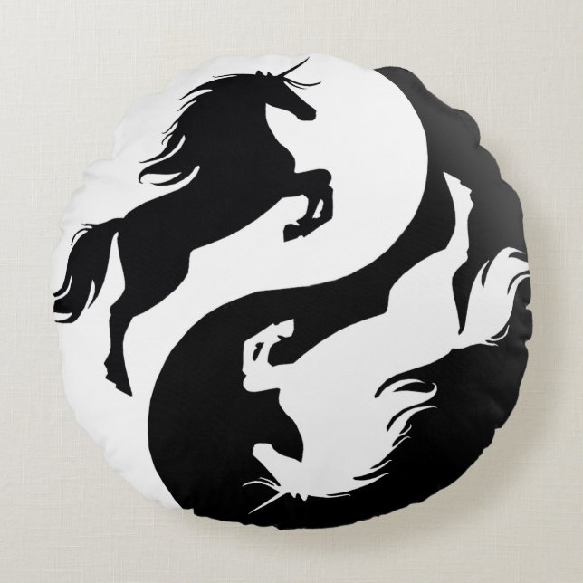 Yin Yang Eenhoorn Sierkussen Rond Kussen (Voorkant)