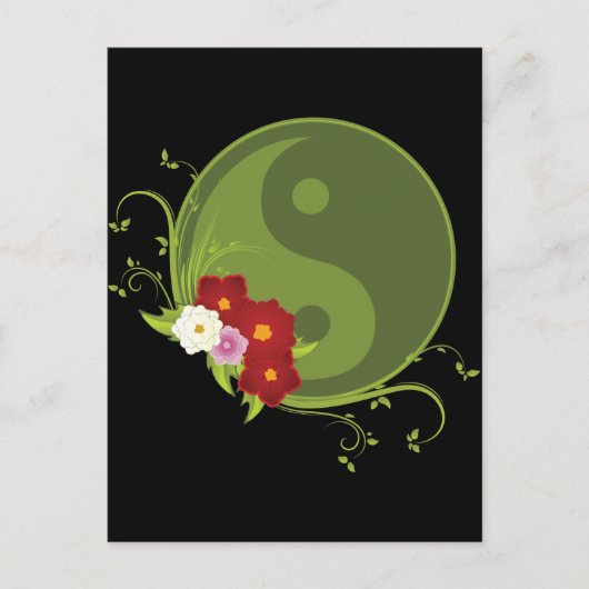 Yin Yang en Bloemen Briefkaart (Voorkant)