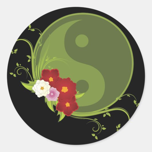 Yin Yang en Bloemen Ronde Sticker (Voorkant)