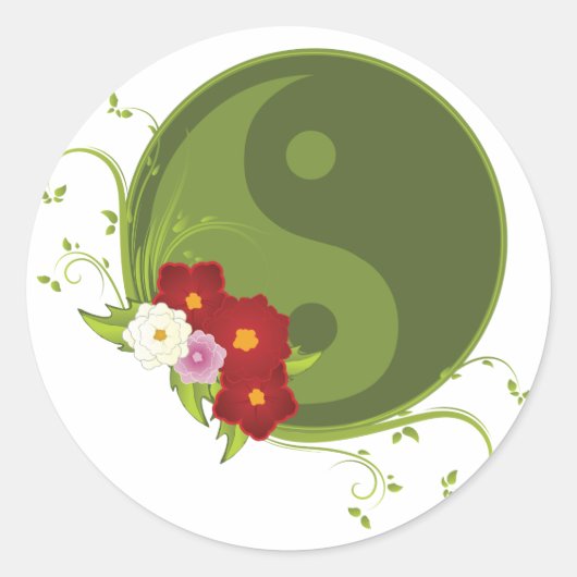 Yin Yang en Flowers Ronde Sticker (Voorkant)