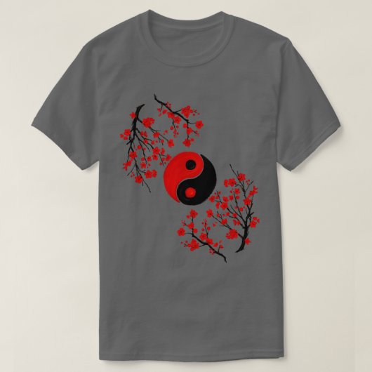 Yin Yang en Sakura Red Blossom T-shirt (Design voorkant)
