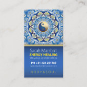 Yin Yang Energy Healing Blauw Geel Mandala Visitekaartje (Voorkant)