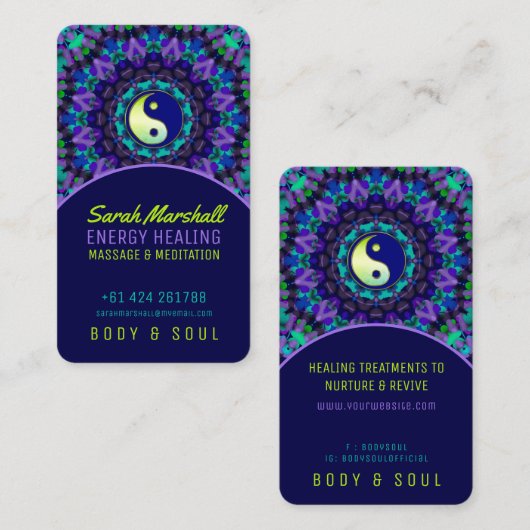 Yin Yang Energy Healing Paarse Blauw Helder Groen Visitekaartje (Voorkant / Achterkant)