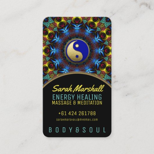 Yin Yang Energy Healing Royal Blue Gold Visitekaartje (Voorkant)