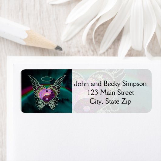 Yin Yang, engelenvleugels en hart Etiket (Insitu)