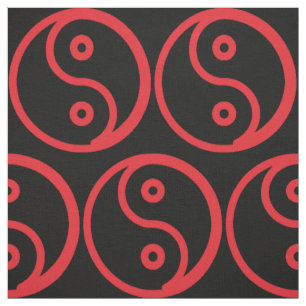 Yin Yang Fabric - zwart, rood Stof