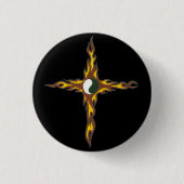 Yin Yang Fire Cross Ronde Button 3,2 Cm (Voorkant)