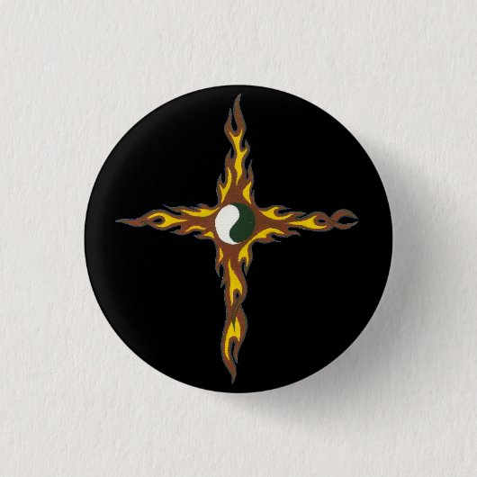 Yin Yang Fire Cross Ronde Button 3,2 Cm (Voorkant)
