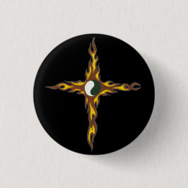 Yin Yang Fire Cross Ronde Button 3,2 Cm