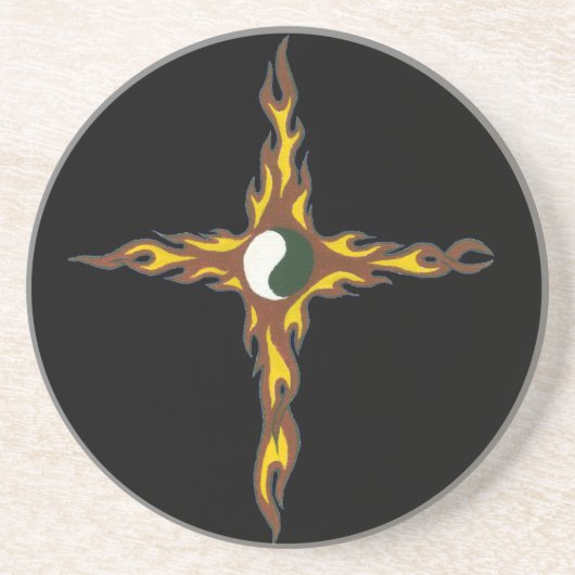 Yin Yang Fire Cross Zandsteen Onderzetter (Voorkant)