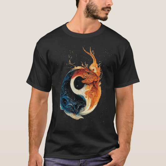 Yin Yang Fire en Ice Dragons T-shirt (Voorkant)