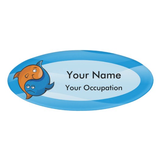 Yin Yang Fish Cartoon Ovaal Naam Tag (Voorkant)