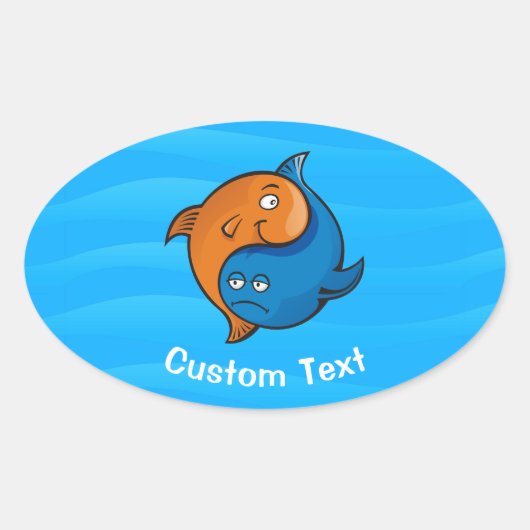 Yin Yang Fish Cartoon Ovale Sticker (Voorkant)