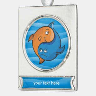 Yin Yang Fish Cartoon Verzilverd Banner Ornament